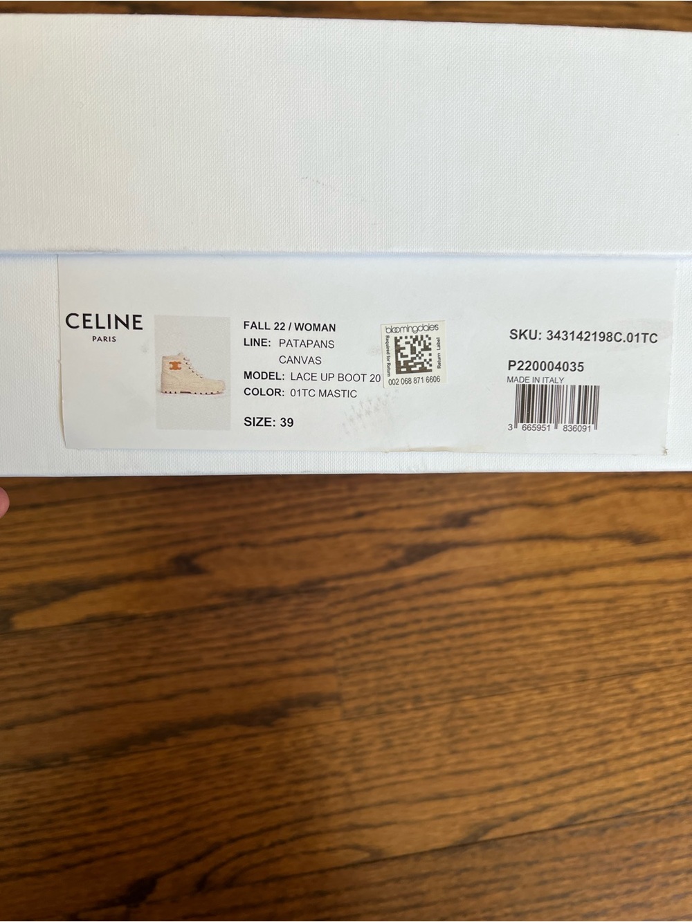 Celine Cream Canvas Lace-Up Boot with Tan Triomphe logo - Picture 9 of 11